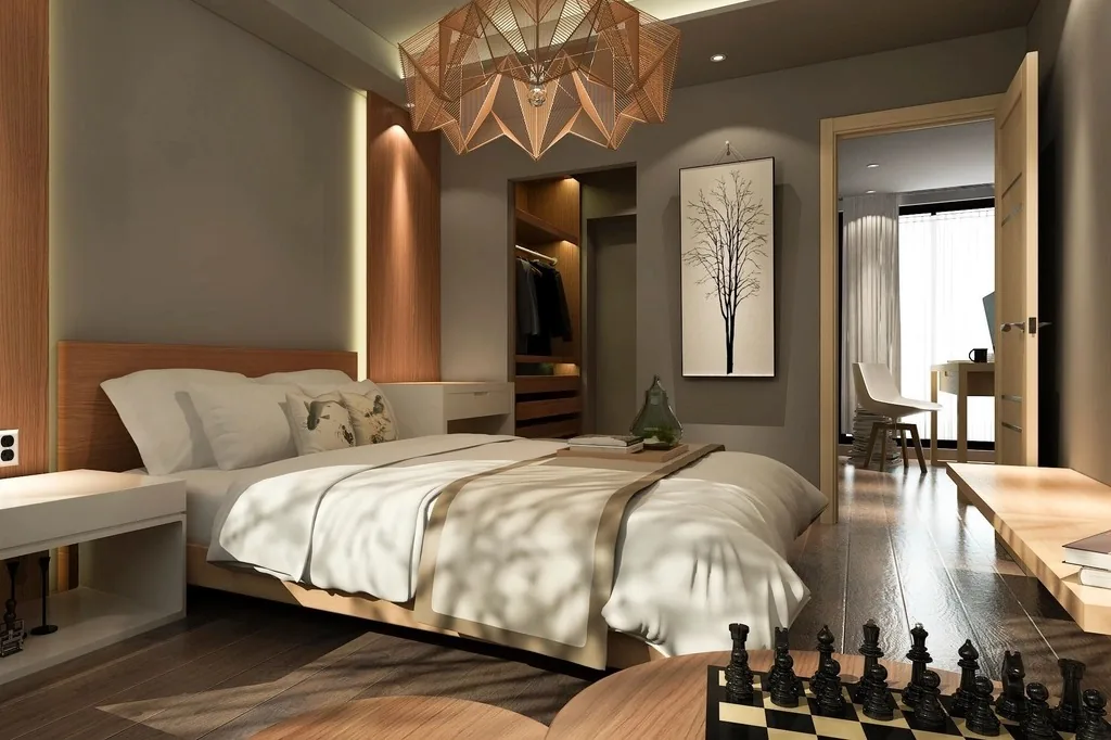 Dormitorio con luz cálida