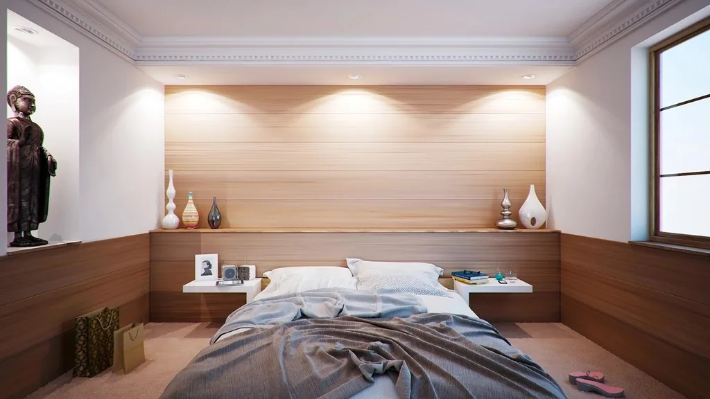 Cama con cabecero de madera