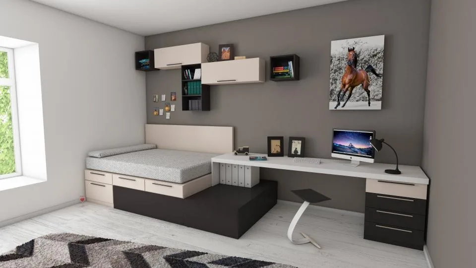 Habitación juvenil con cama y escritorio